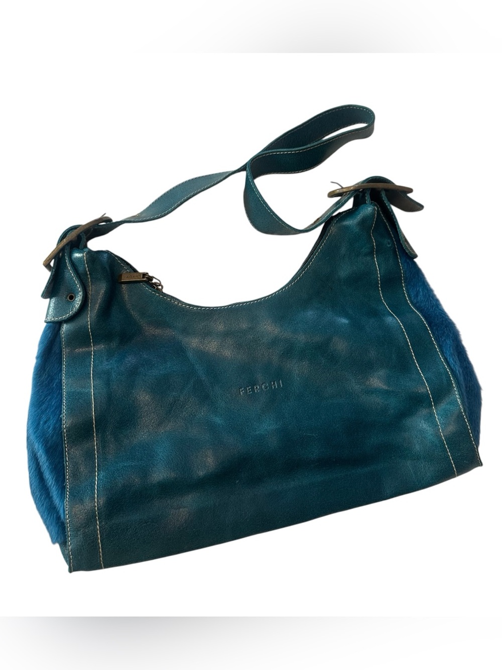 Ferchi teal leather purse made in Spain